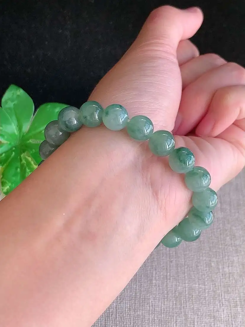 a货翡翠老坑冰种飘花圆珠佛珠手串20颗 尺寸9.2mm 重量29.00g 1126