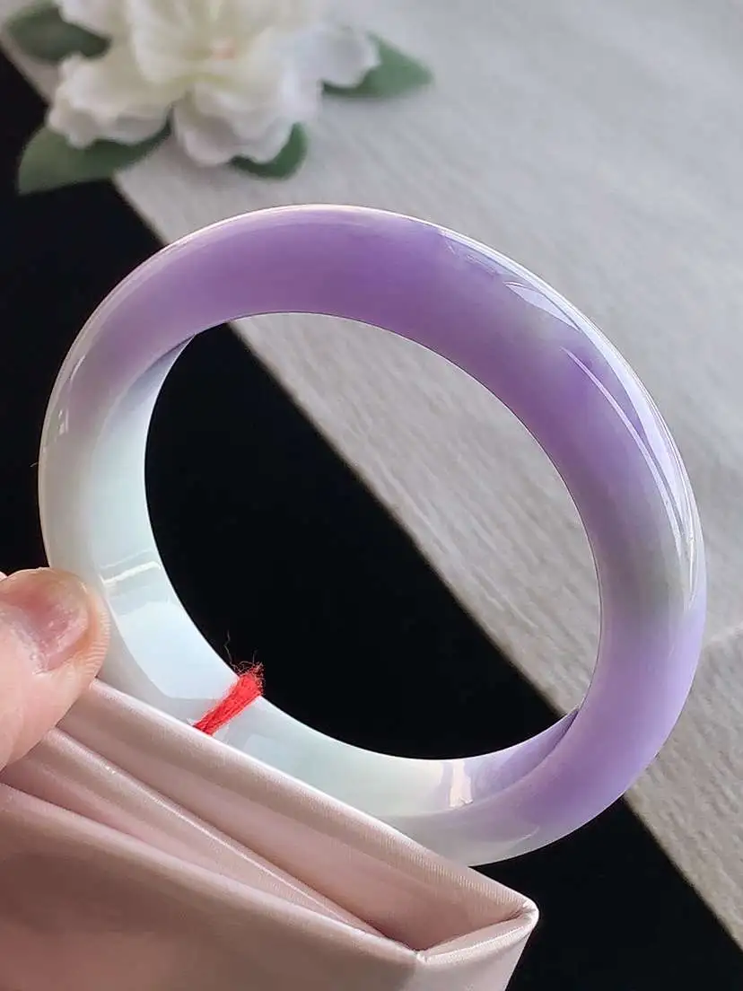 a货翡翠老坑冰种紫罗兰正装正圈手镯56-57圈口  尺寸56.7×13.6×9mm 1126