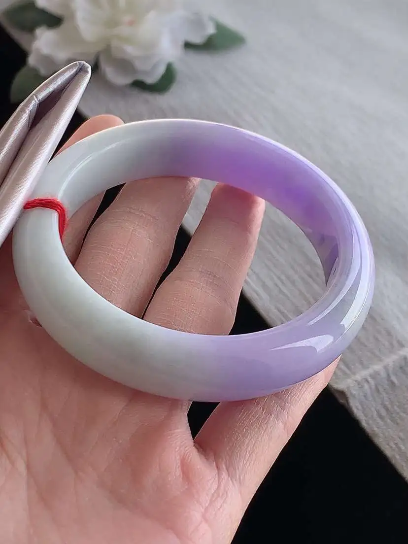 a货翡翠老坑冰种紫罗兰正装正圈手镯56-57圈口  尺寸56.7×13.6×9mm 1126