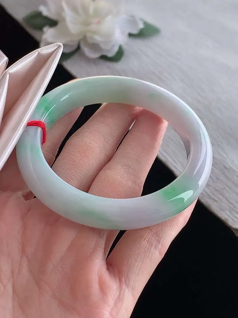 a货翡翠老坑冰种春带彩紫罗兰飘绿正装正圈手镯53-54圈口 尺寸53.5×10.4×8.3mm 11