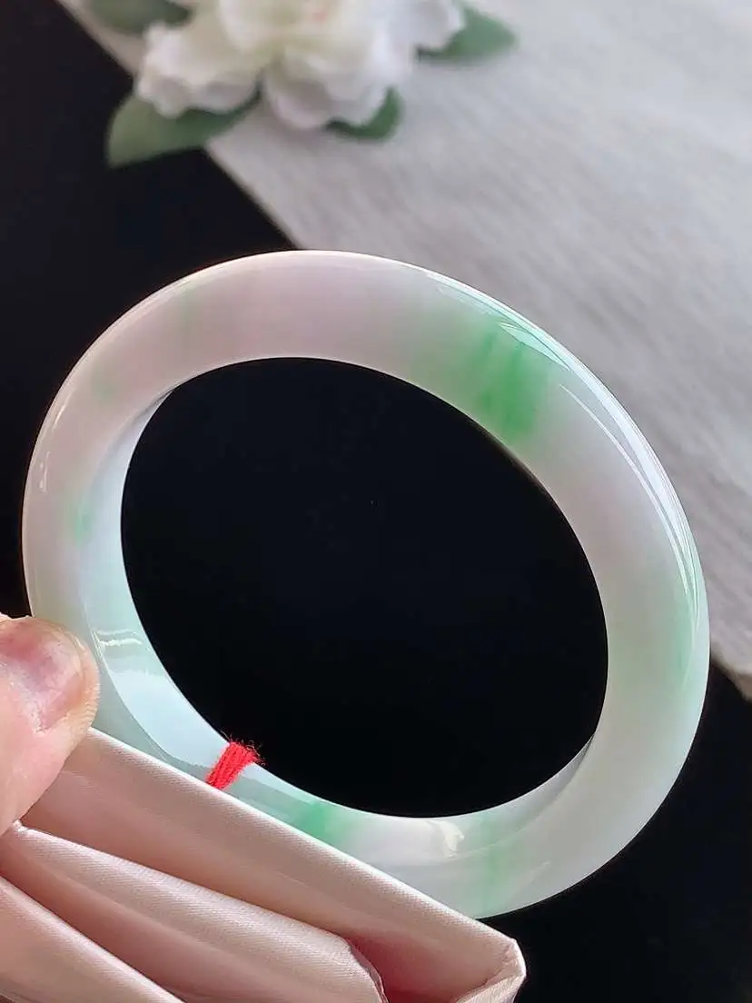 a货翡翠老坑冰种春带彩紫罗兰飘绿正装正圈手镯53-54圈口 尺寸53.5×10.4×8.3mm 11