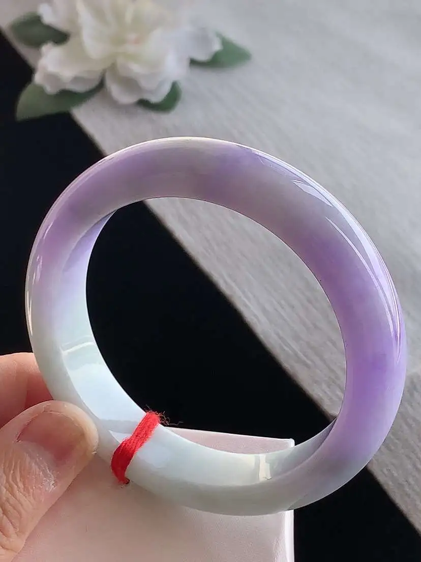 a货翡翠老坑冰种紫罗兰正装正圈手镯56-57圈口  尺寸56.7×13.6×9mm 1126