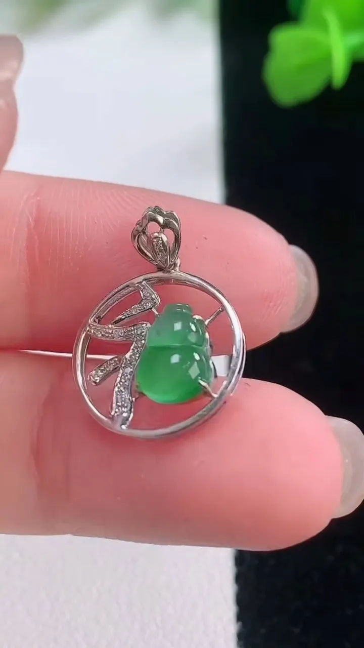 天然A货翡翠葫芦吊坠，尺寸17.8-13.8-4.2，裸石7.4-5.5重量:1.13g
11月27日