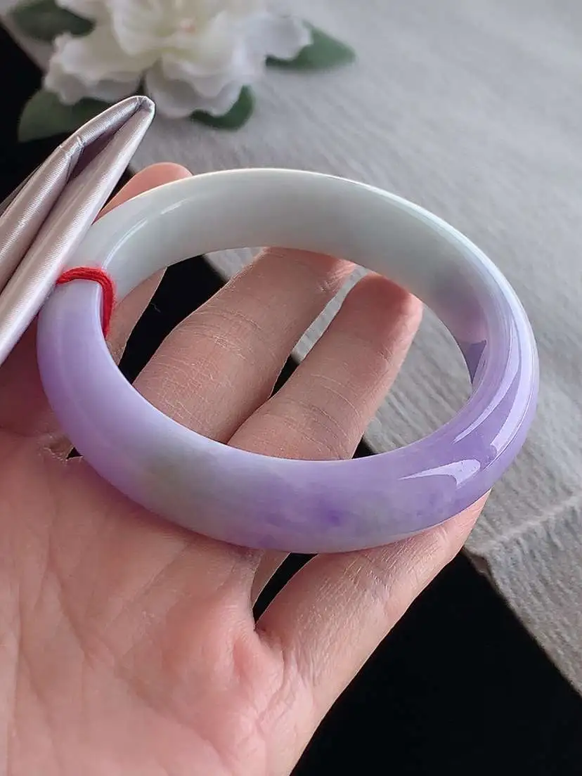 a货翡翠老坑冰种紫罗兰正装正圈手镯56-57圈口  尺寸56.7×13.6×9mm 1126