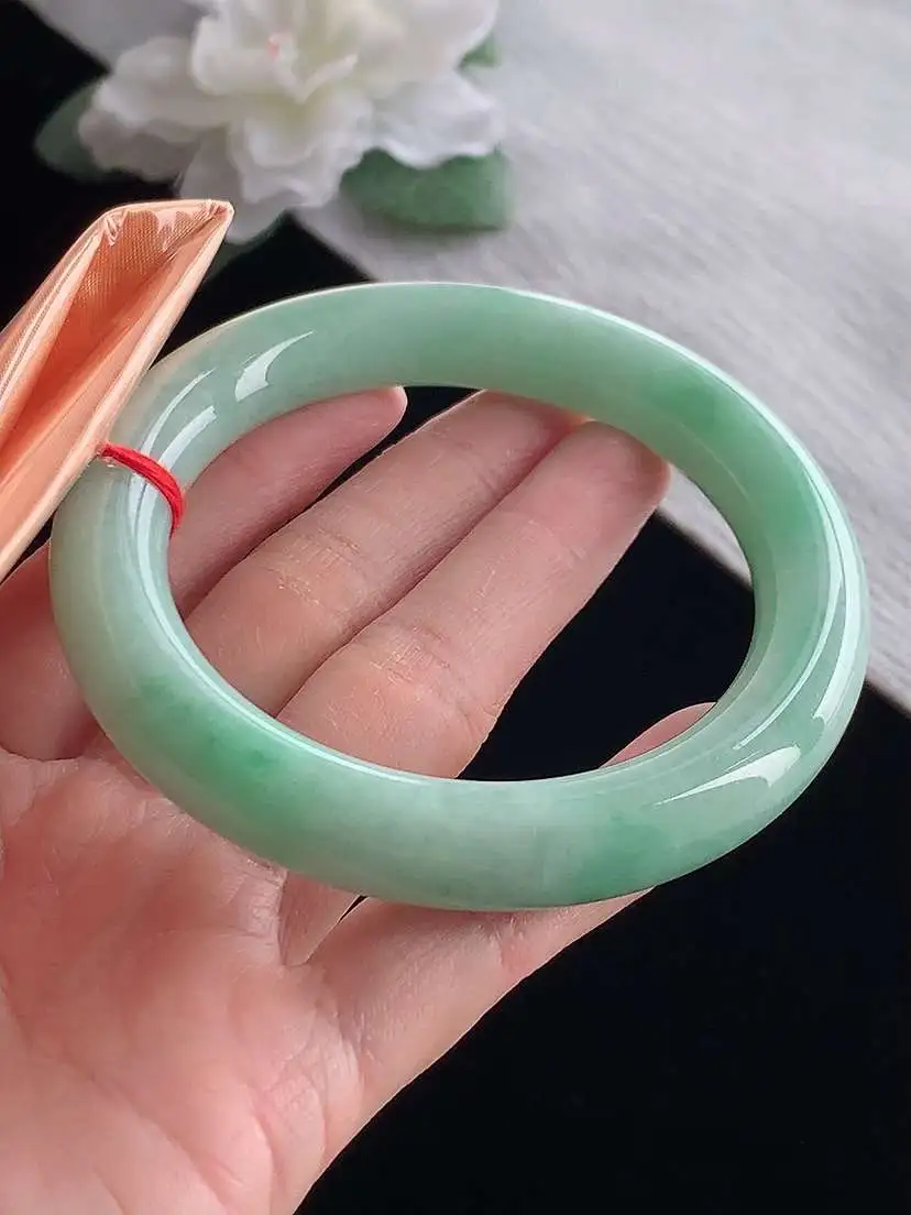 a货翡翠老坑冰种满绿圆条手镯57-58圈口 尺寸57.3×11mm 1127