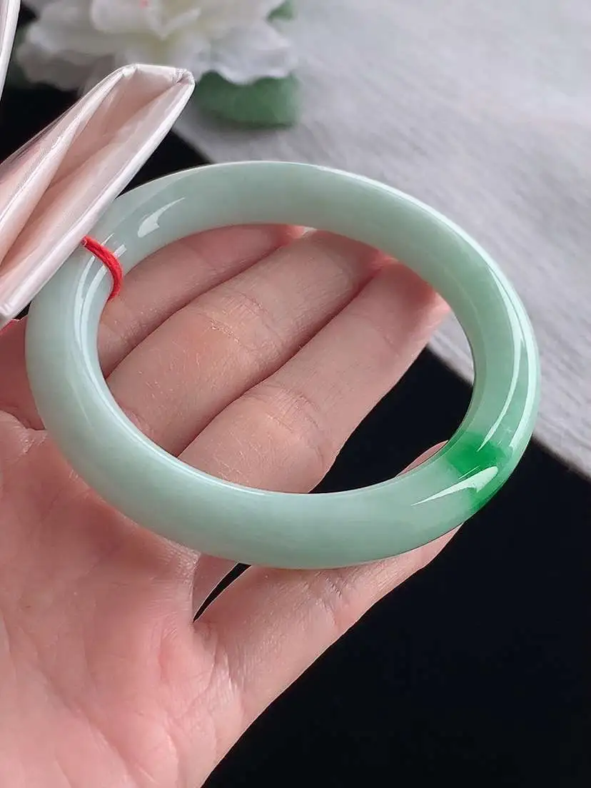a货翡翠老坑冰种飘阳绿圆条正装正圈手镯54-55圈口  尺寸54.3×9.3mm 1127