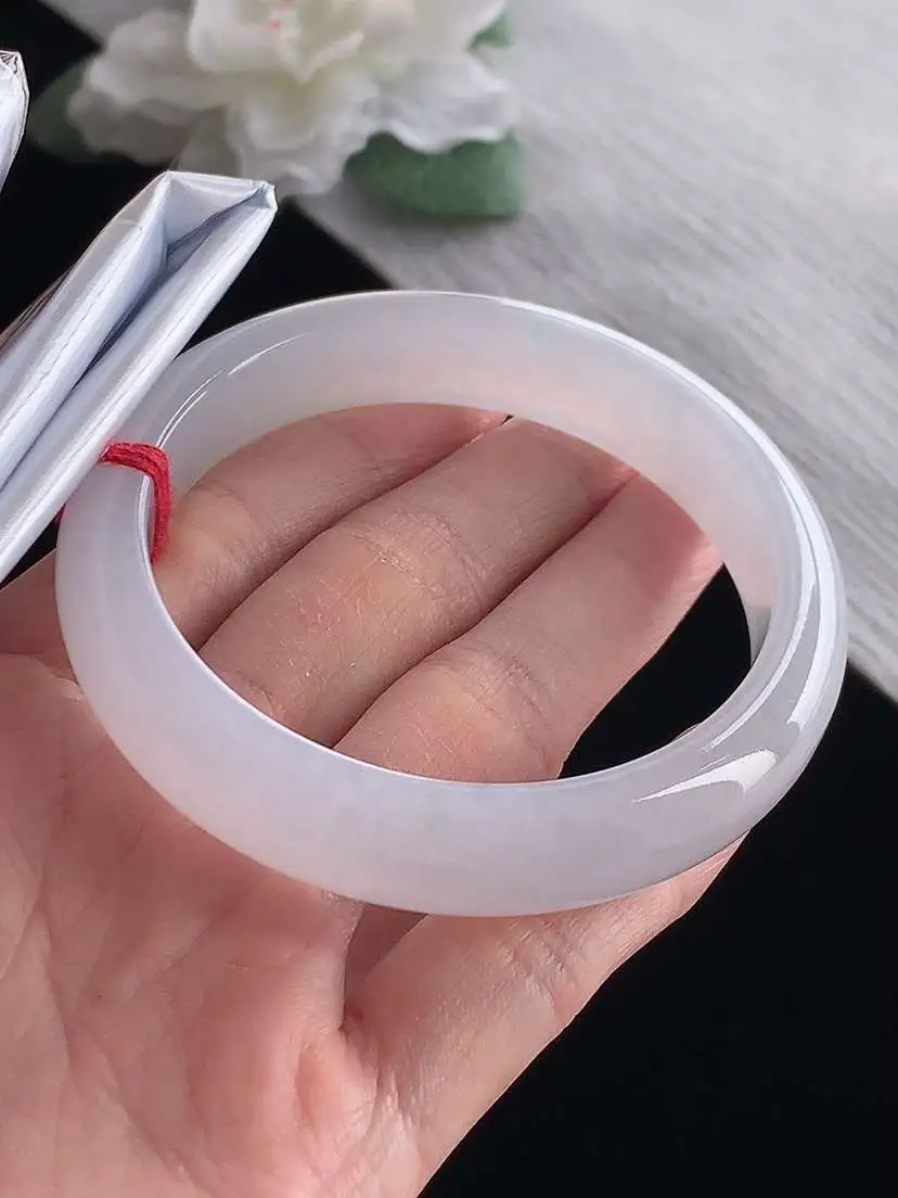 a货翡翠老坑冰种白月光正装正圈手镯56-57圈口  尺寸56.7×12.2×8mm 1127