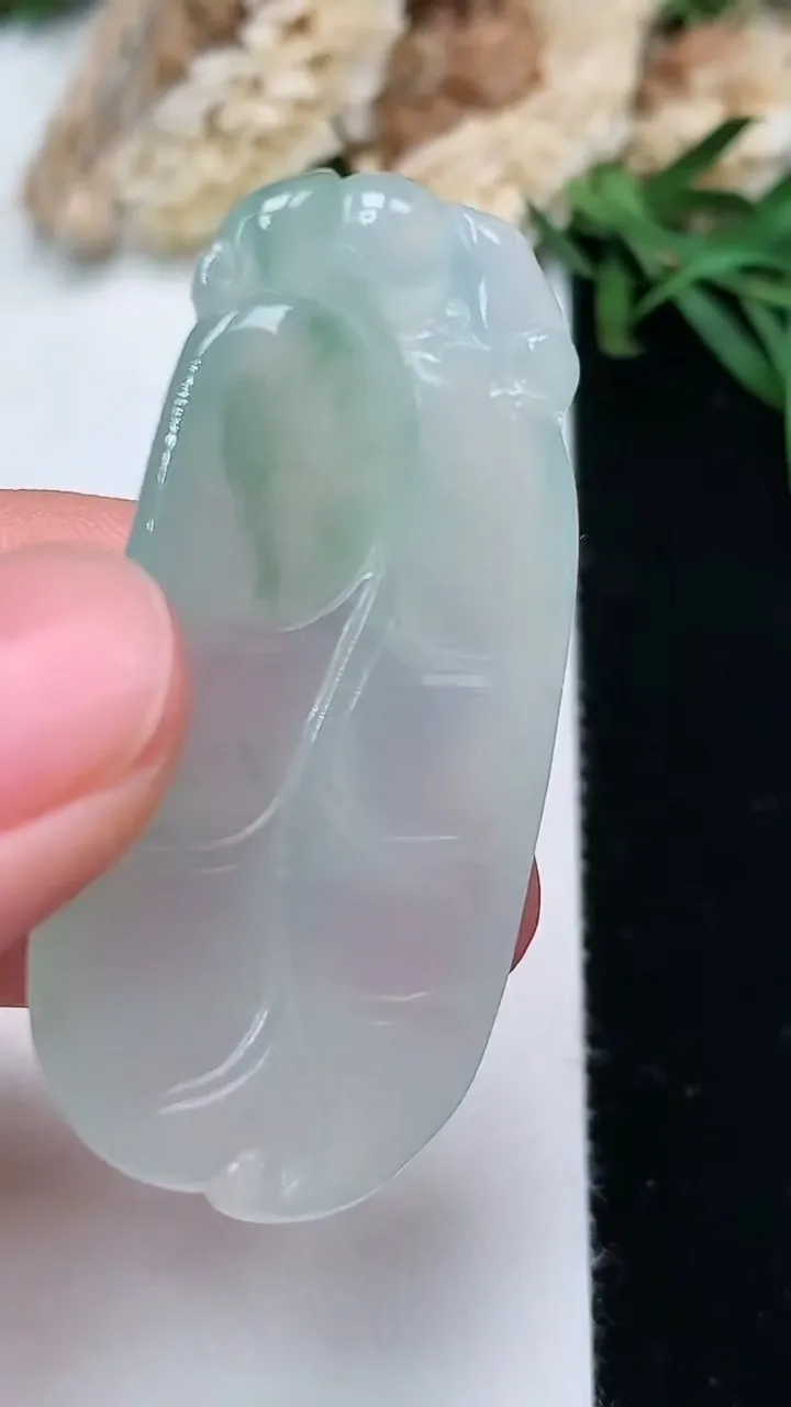 天然A货翡翠金枝玉叶 叶子吊坠，尺寸44.9-22.4-5.5，重量:12.46g
11月28日