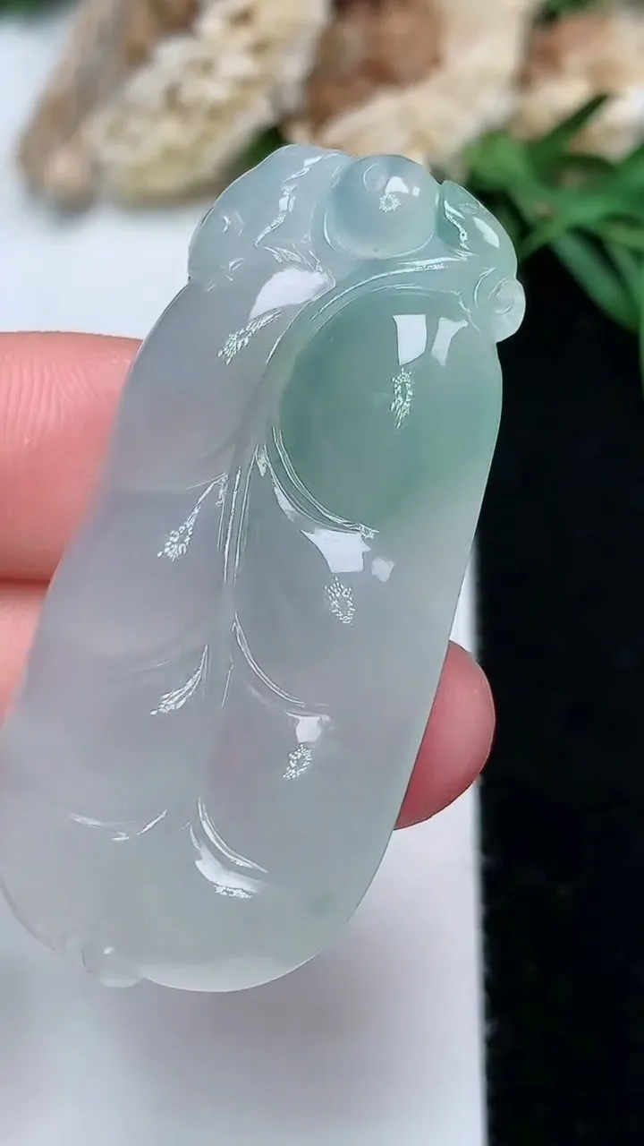 天然A货翡翠金枝玉叶 叶子吊坠，尺寸44.9-22.4-5.5，重量:12.46g
11月28日