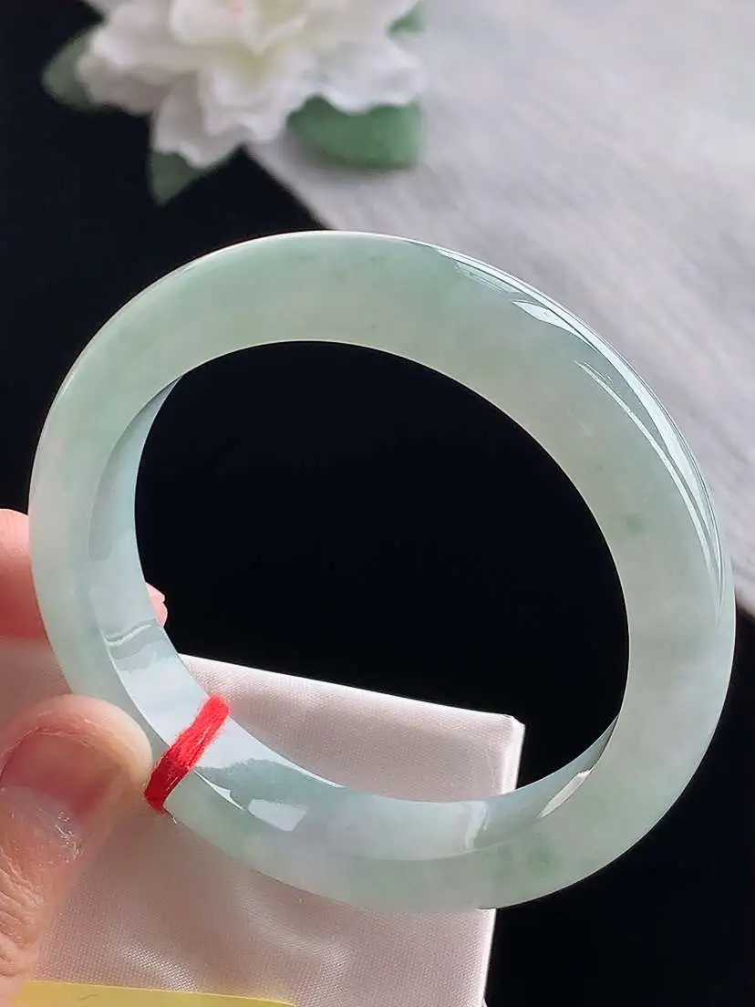 a货翡翠老坑冰种飘花正装正圈手镯54-55圈口  尺寸54.8×12.3×8.8mm 1127