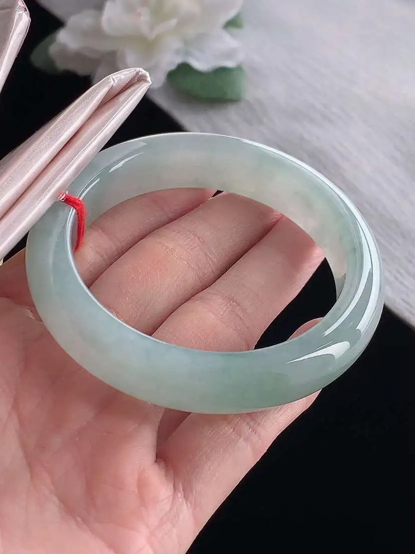 a货翡翠老坑冰种飘花正装正圈手镯54-55圈口  尺寸54.8×12.3×8.8mm 1127