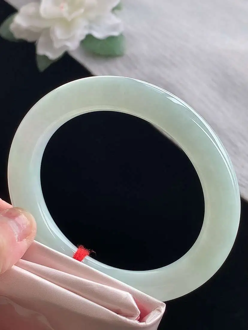 a货翡翠老坑冰种晴水圆条手镯56-57圈口  尺寸56×10.3mm 1127