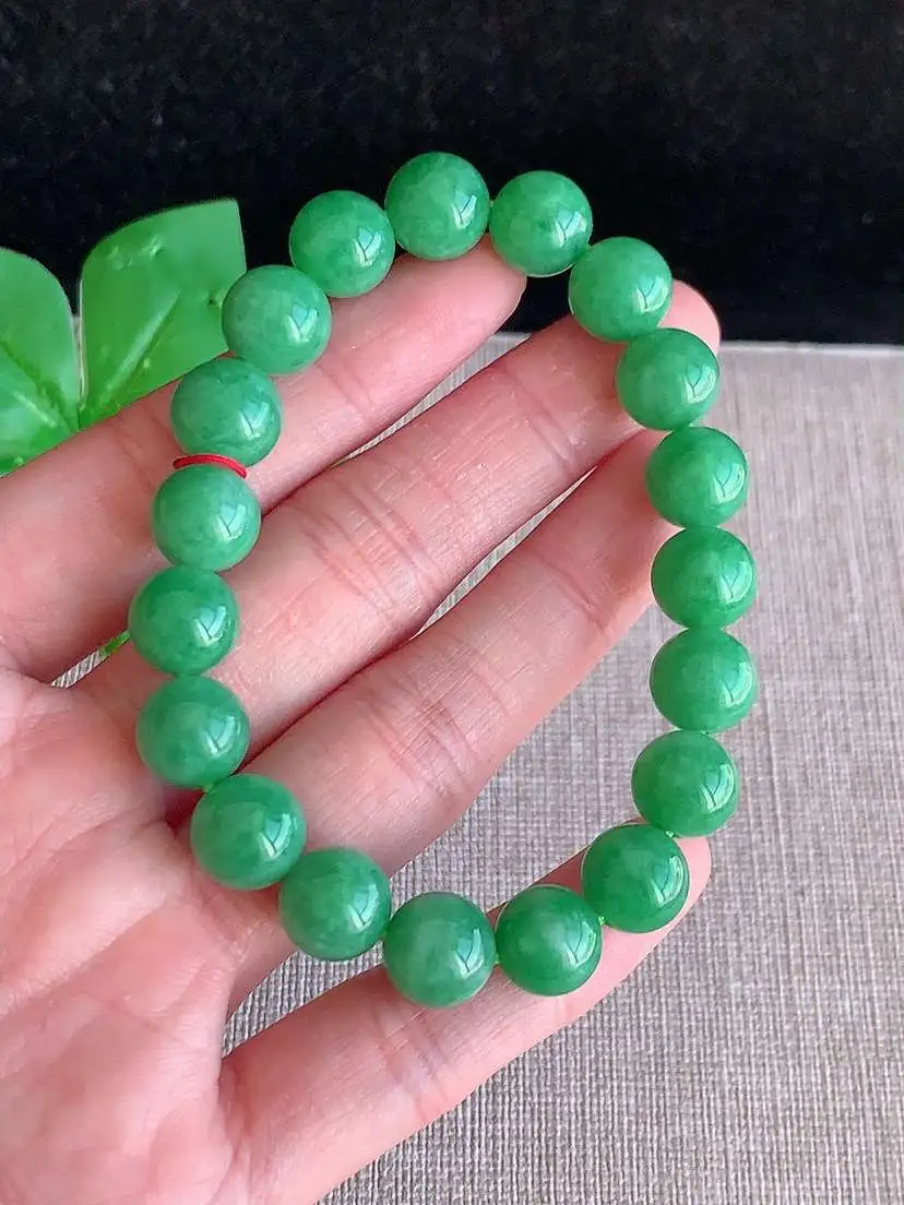 a货翡翠老坑冰种满绿圆珠佛珠手串19颗 尺寸10.5mm 重量32.58g 1129