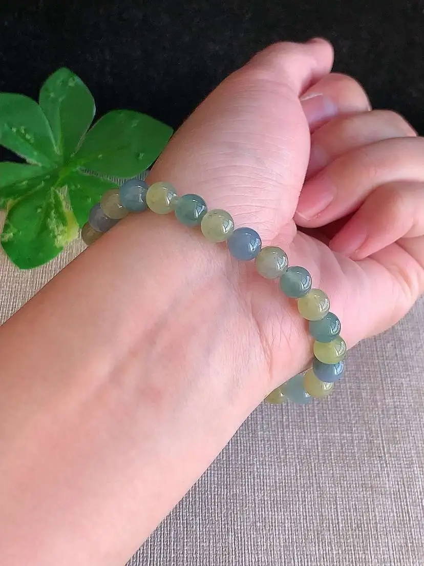 a货翡翠老坑冰种黄翡晴底圆珠佛珠手串26颗 尺寸6.6mm 重量15.13g 1129