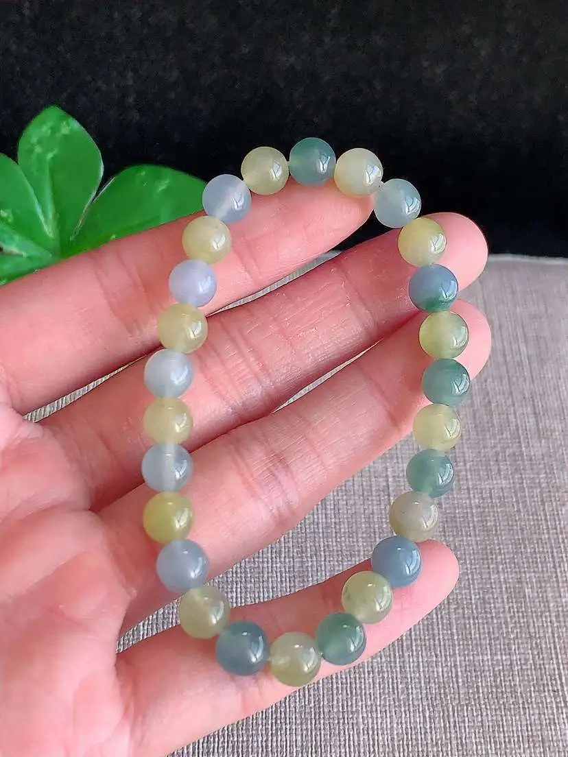 a货翡翠老坑冰种黄翡晴底圆珠佛珠手串26颗 尺寸6.6mm 重量15.13g 1129