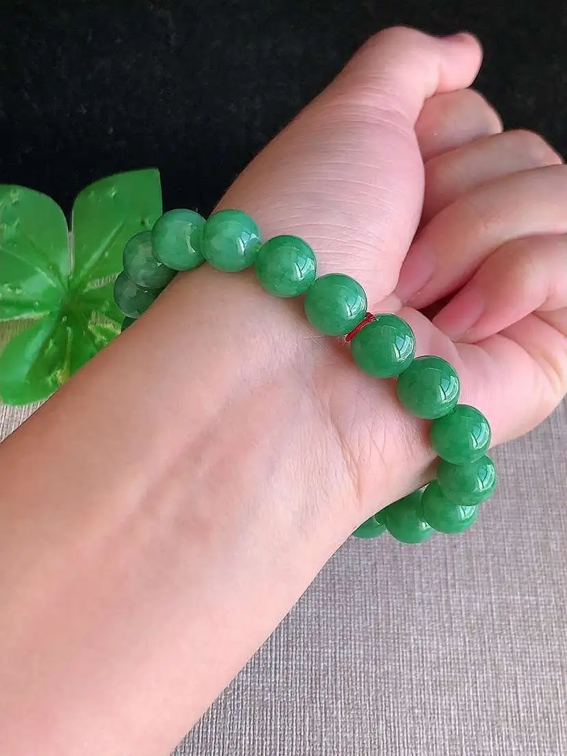 a货翡翠老坑冰种满绿圆珠佛珠手串19颗 尺寸10.5mm 重量32.58g 1129