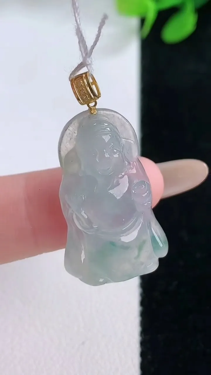 天然A货翡翠种飘花财神爷吊坠，尺寸27-14-5.9，重量:4.79g
11月29日
