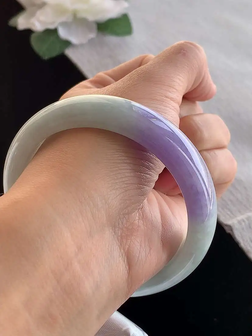 a货翡翠老坑冰种紫罗兰正装正圈手镯58-59圈口  尺寸58×15×7.8mm 1129