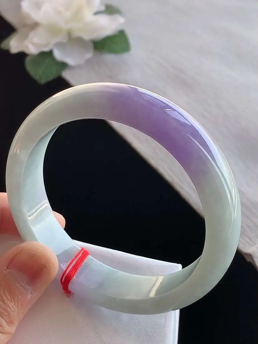 a货翡翠老坑冰种紫罗兰正装正圈手镯58-59圈口  尺寸58×15×7.8mm 1129