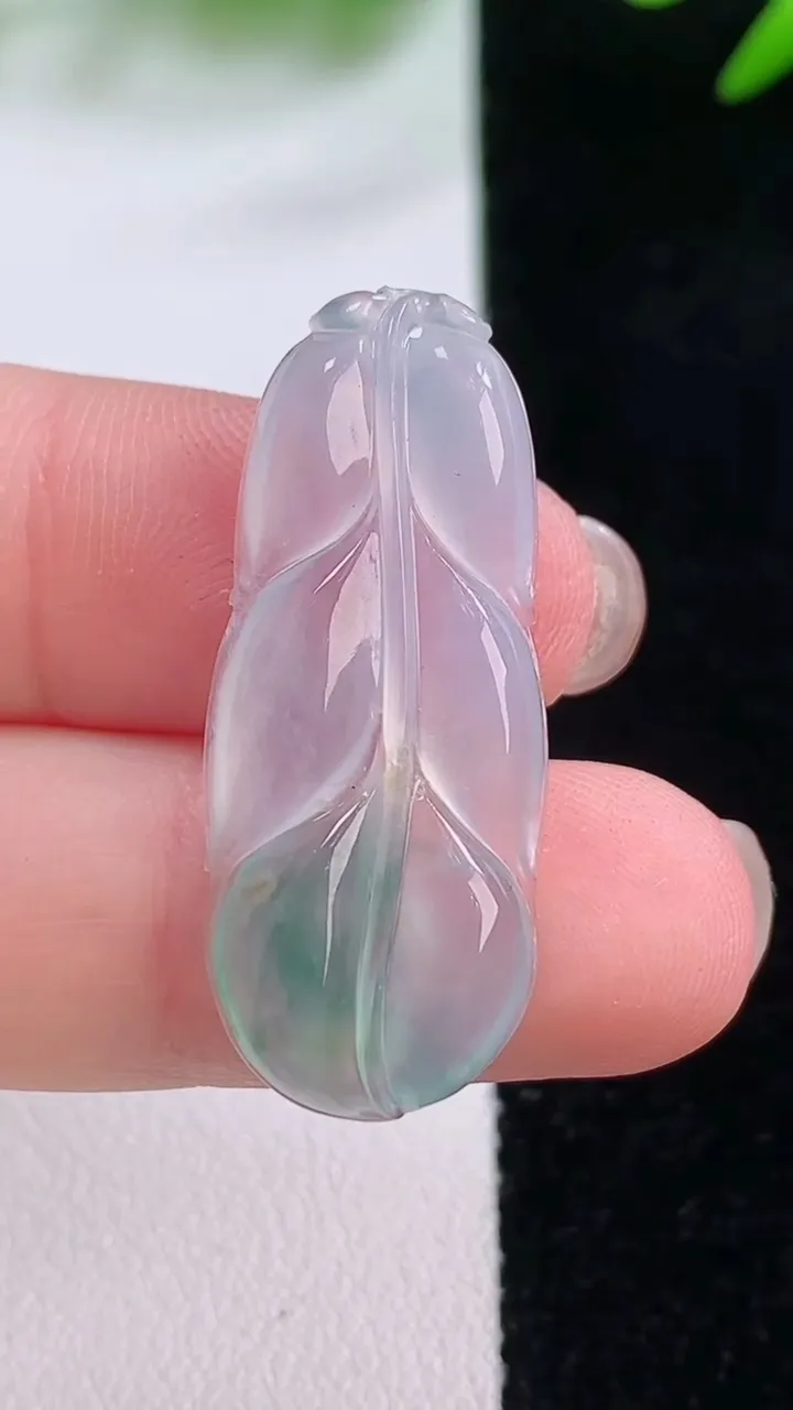 天然A货翡翠冰种飘花金枝玉叶 叶子吊坠，尺寸33.3-13.3-3.5，重量:3.29g
11月30