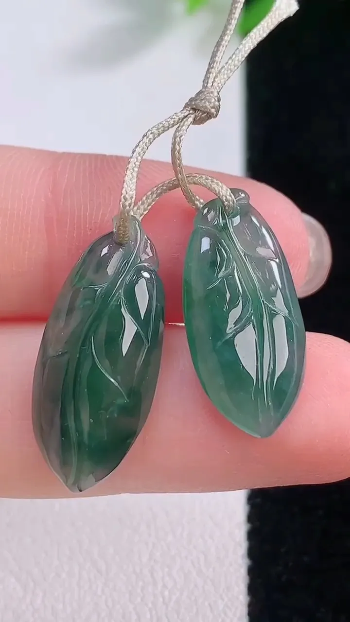 天然A货翡翠冰种飘花金枝玉叶 叶子吊坠一对耳坠，尺寸23.4-10-3.9，重量:2.95g
11月30日