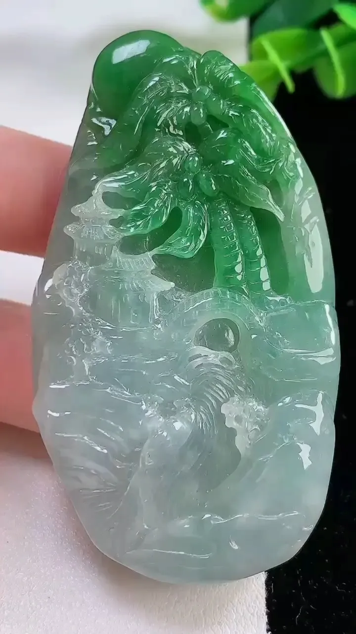 天然A货翡翠山水牌吊坠，尺寸70-39-13，重:64.91g
11月30日