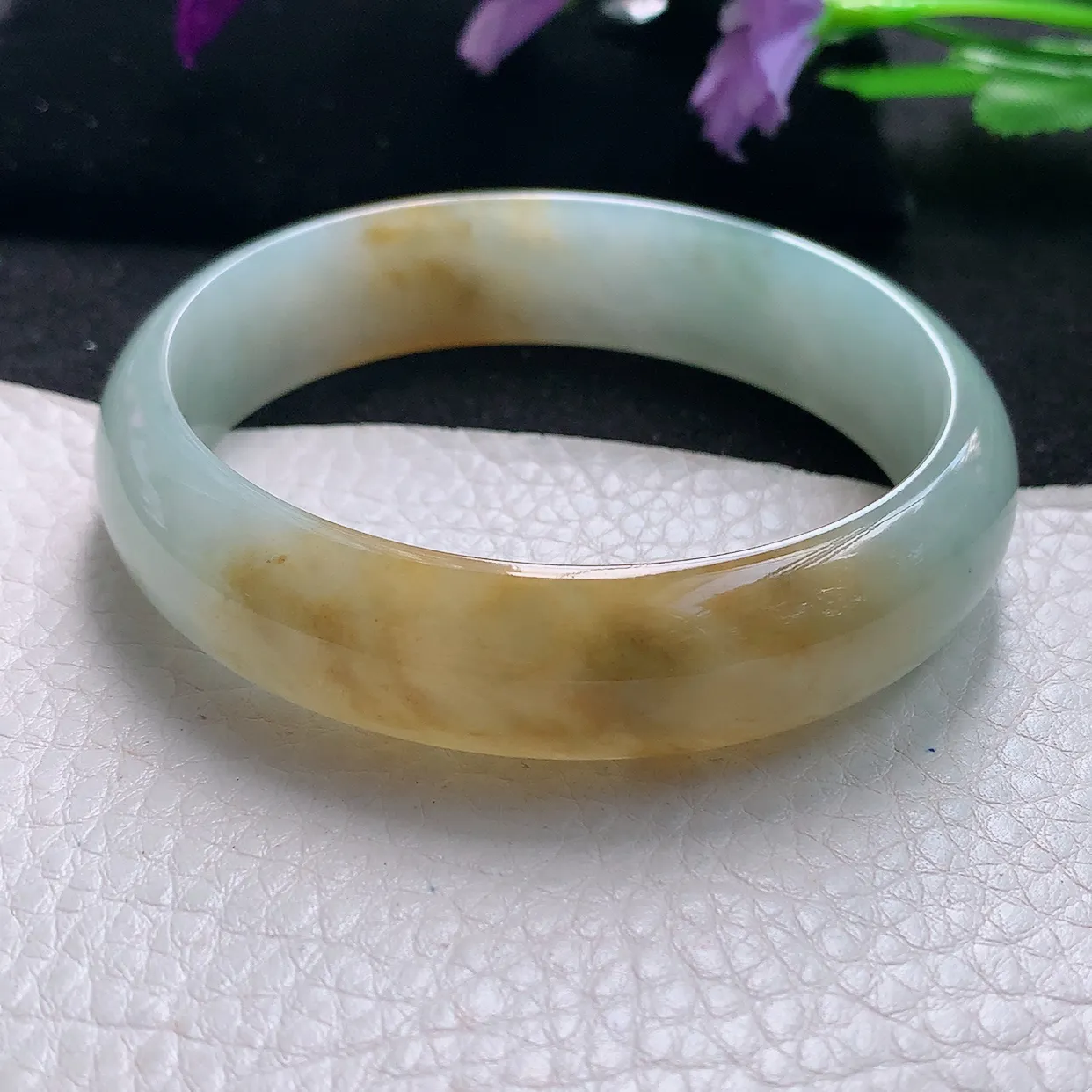 mq自然光60.5*15*7轮胎镯 天然缅甸翡翠a货手镯黄翡正圈冰透镯子