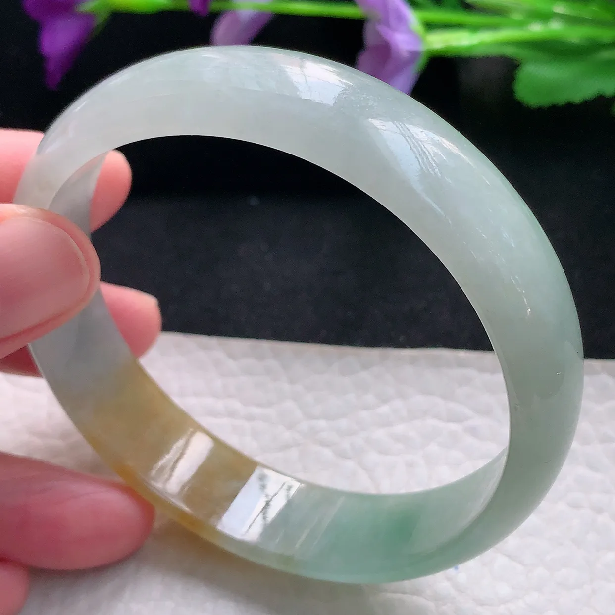 mq自然光60*15*5轮胎镯 天然缅甸翡翠a货手镯黄翡正圈宽边平安镯冰透镯子