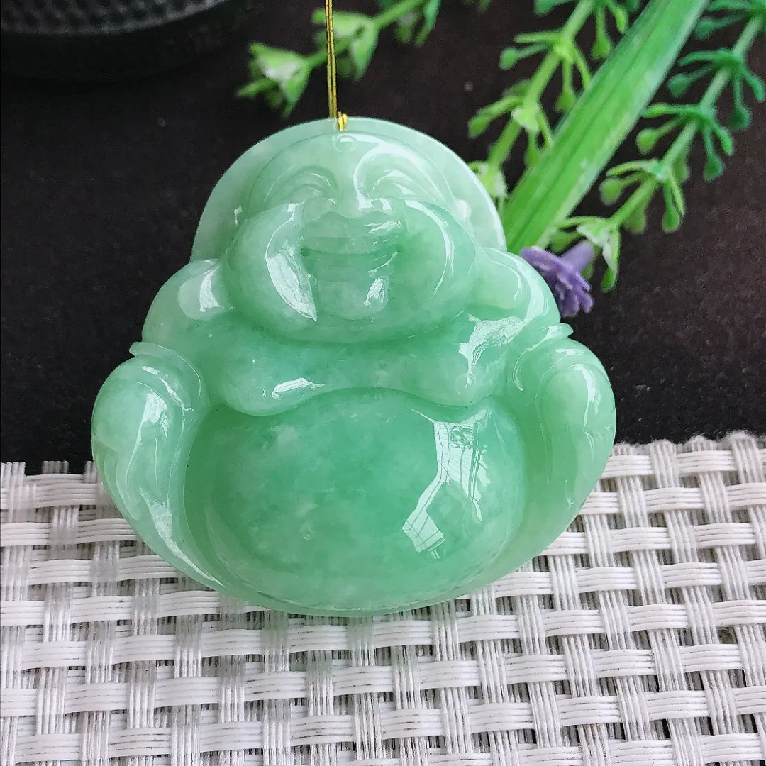 自然光48.5/50.5/12老坑温润满绿大佛公吊坠翡翠玉坠挂件