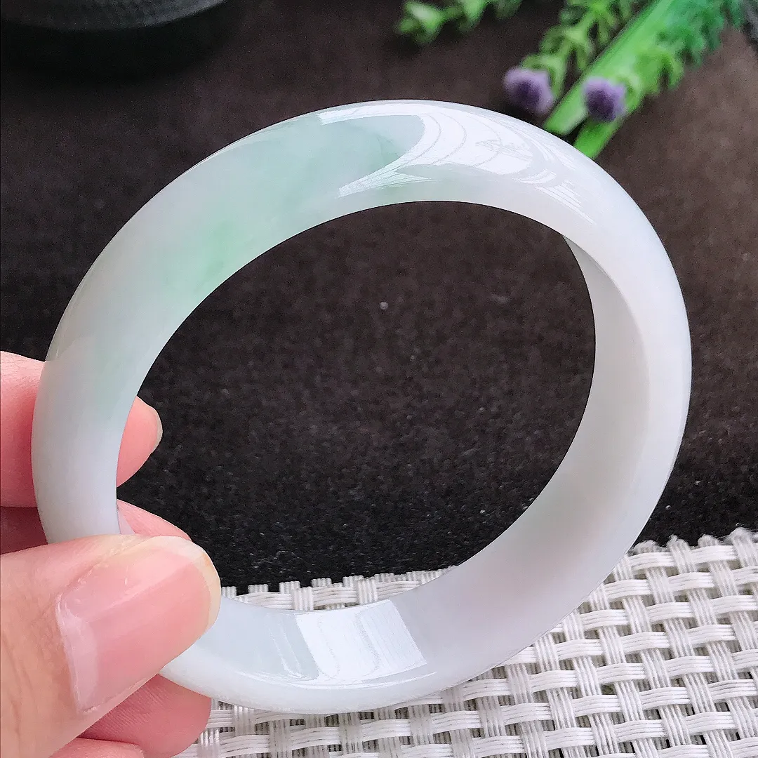 自然光58/15/7.6老坑冰润飘花轮胎手镯宽边翡翠玉镯美人镯