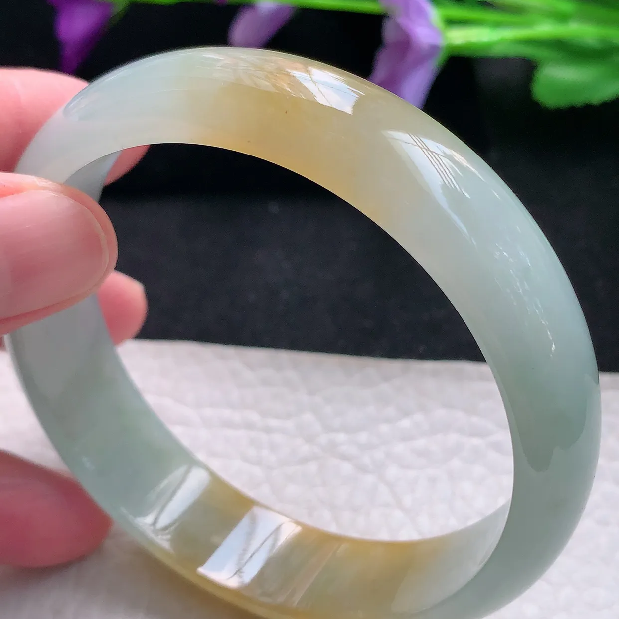 mq自然光60.5*15*7轮胎镯 天然缅甸翡翠a货手镯黄翡正圈冰透镯子