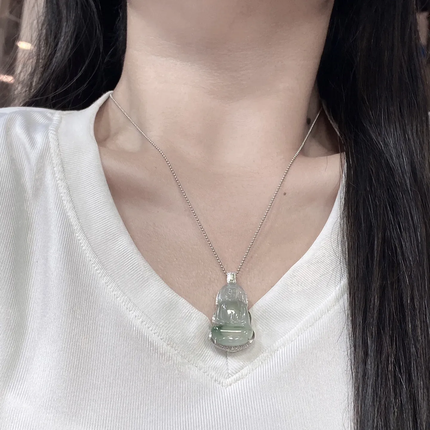 冰种飘花观音吊坠 尺寸42.6-20.6-8毫米