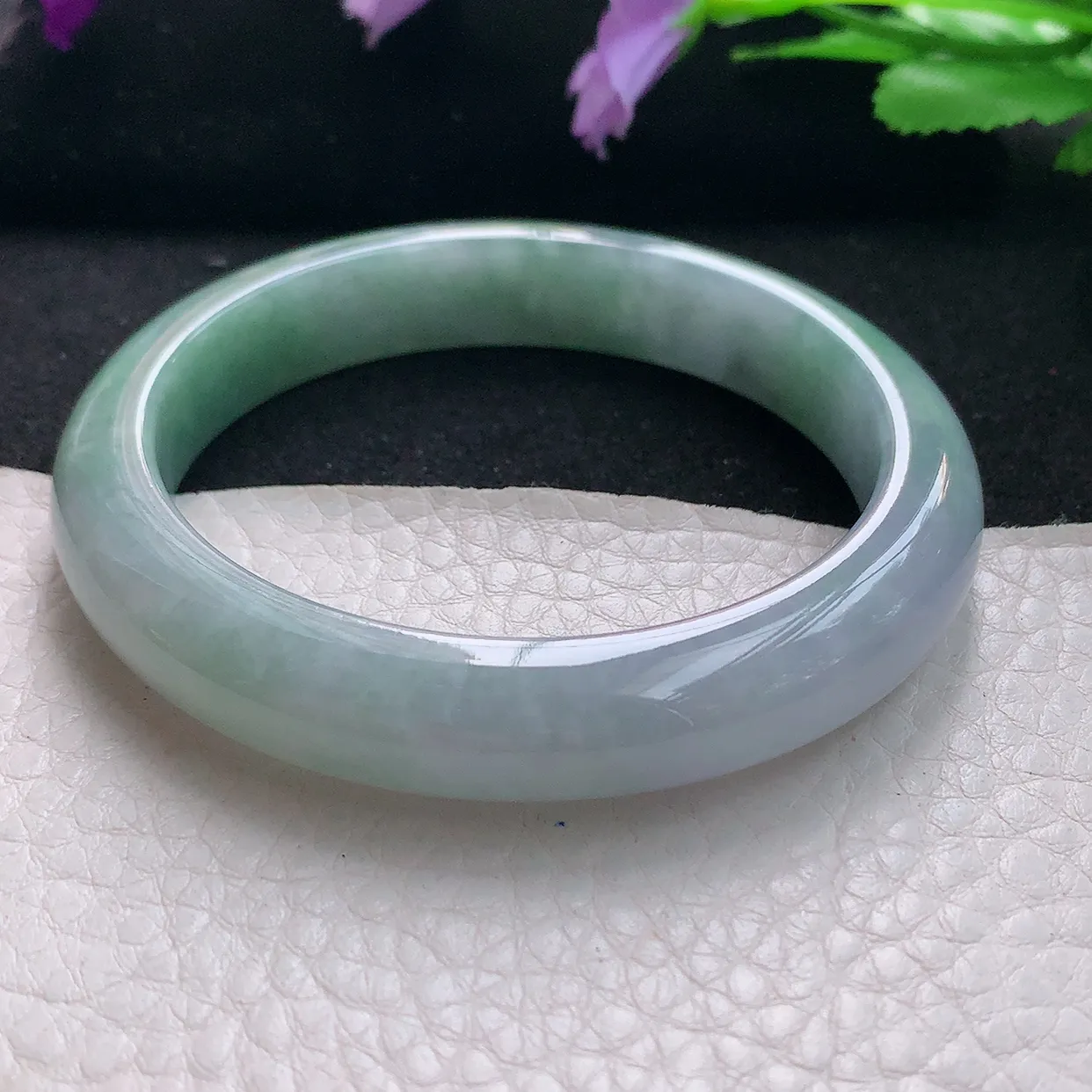 js自然光56*11.2*8平安镯 天然缅甸翡翠手镯淡紫正圈宽边镯子玉手环