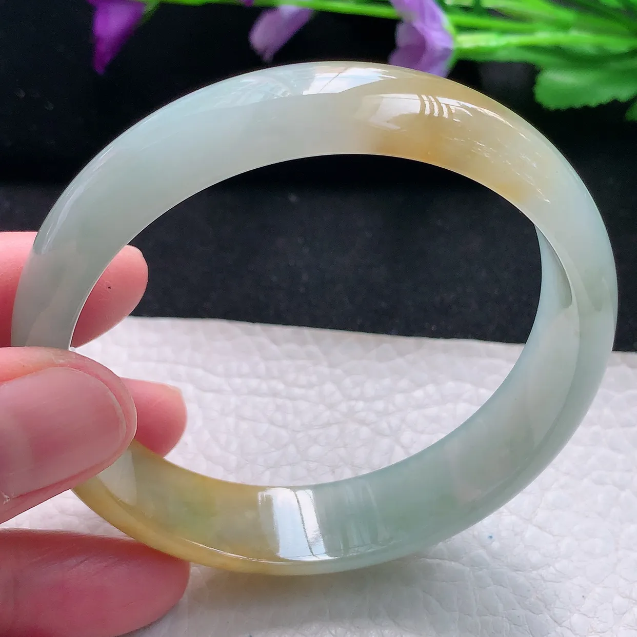 mq自然光60.5*15*7轮胎镯 天然缅甸翡翠a货手镯黄翡正圈冰透镯子