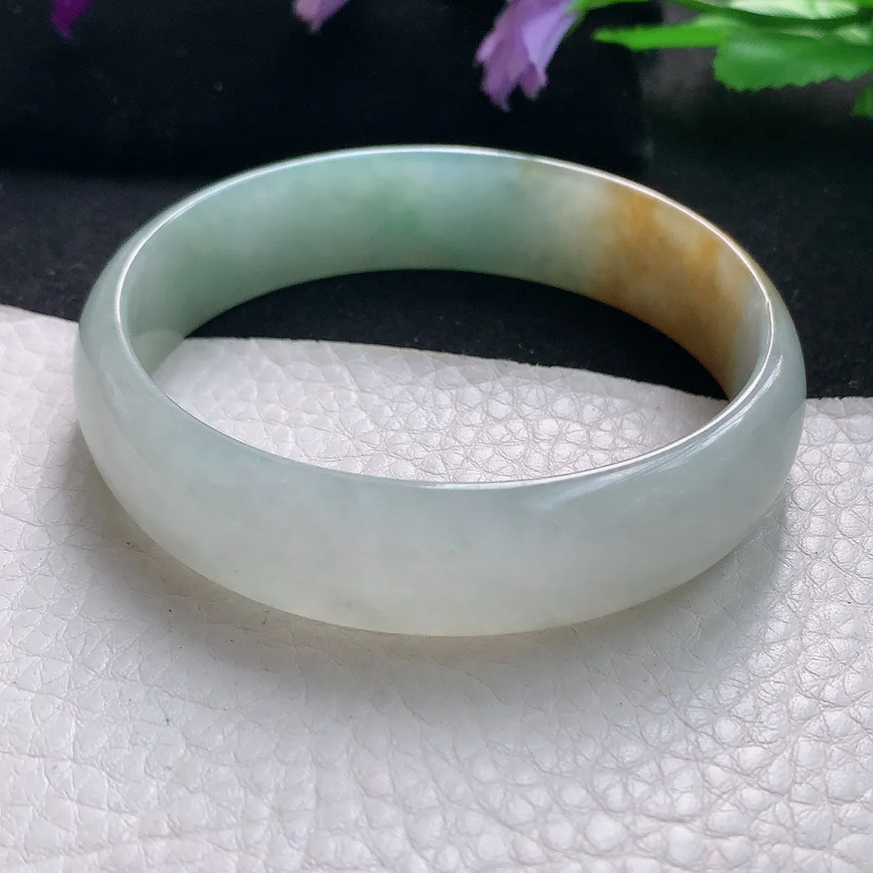 mq自然光60*15*5轮胎镯 天然缅甸翡翠a货手镯黄翡正圈宽边平安镯冰透镯子