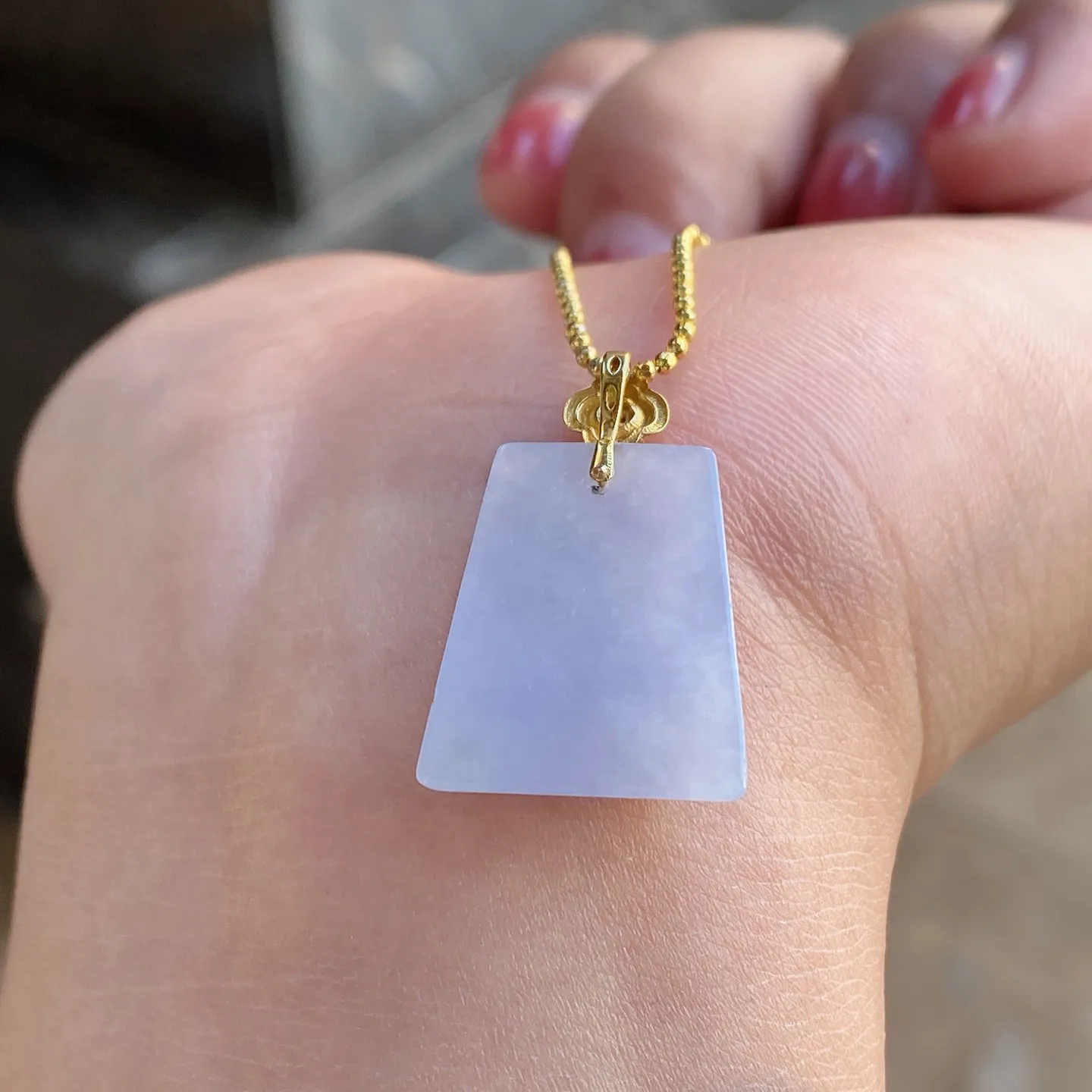 冰糯种紫罗兰无事牌吊坠 尺寸24.7-14.2-3.8毫米