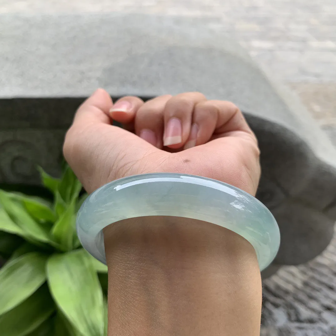 大圈口 58-14-8.7【冰蓝飘花正圈手镯】正圈58 59可戴