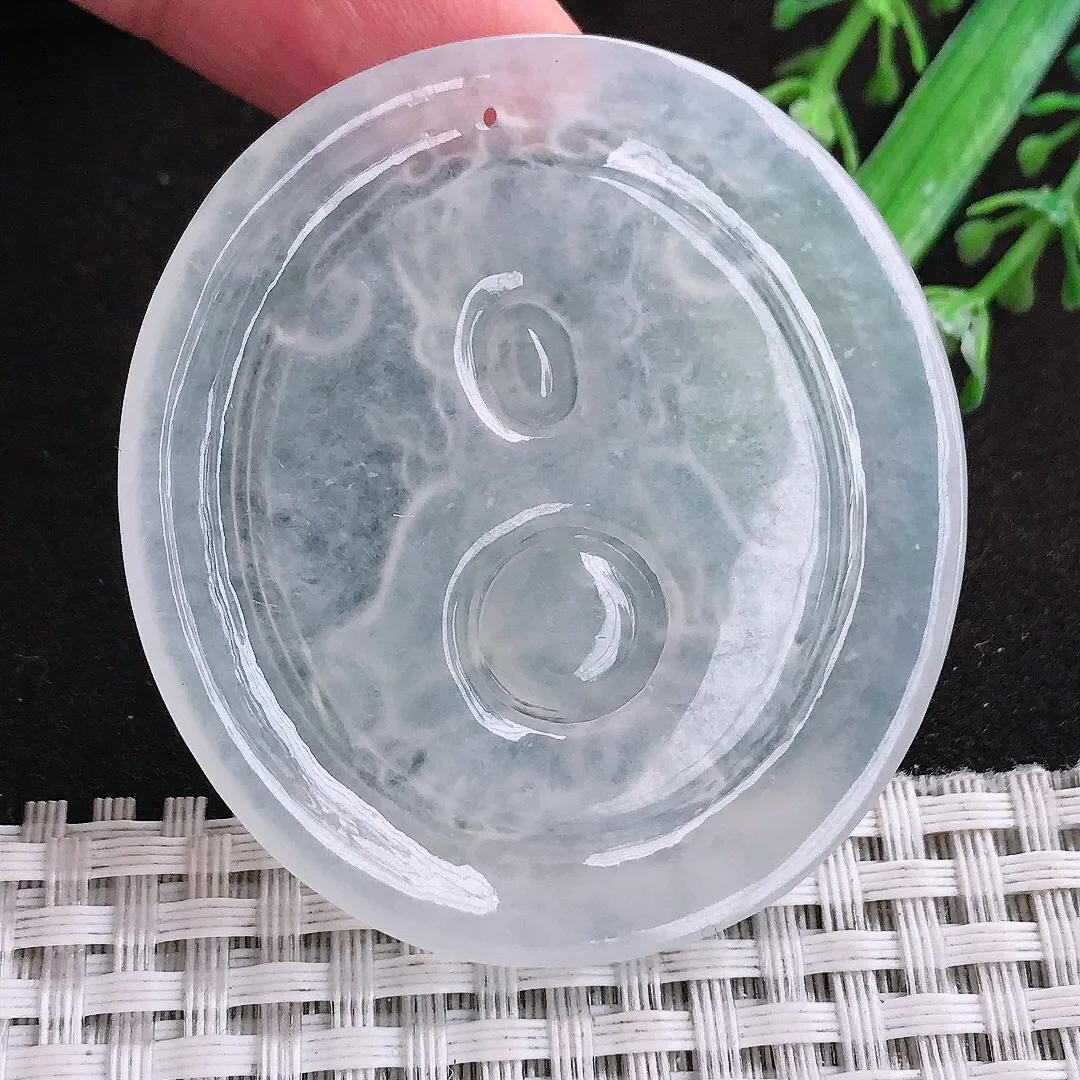 自然光52.3/48/5老坑冰种起胶白冰观音菩萨吊坠翡翠玉坠挂件百搭