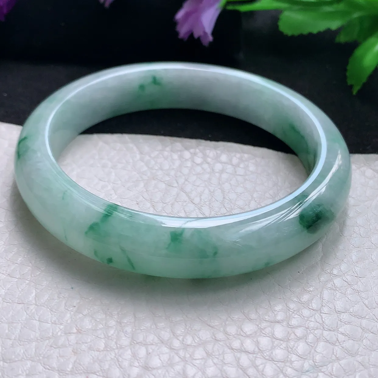 pj自然光52*12.8*8.8平安镯 天然缅甸翡翠a货手镯正圈小圈口镯子