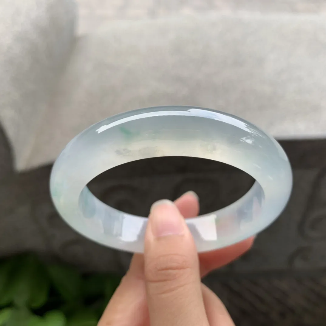 圈口 55.8-13.2-9 【冰玻种飘花正圈手镯】 正圈55 56可戴  冰透水润 起光