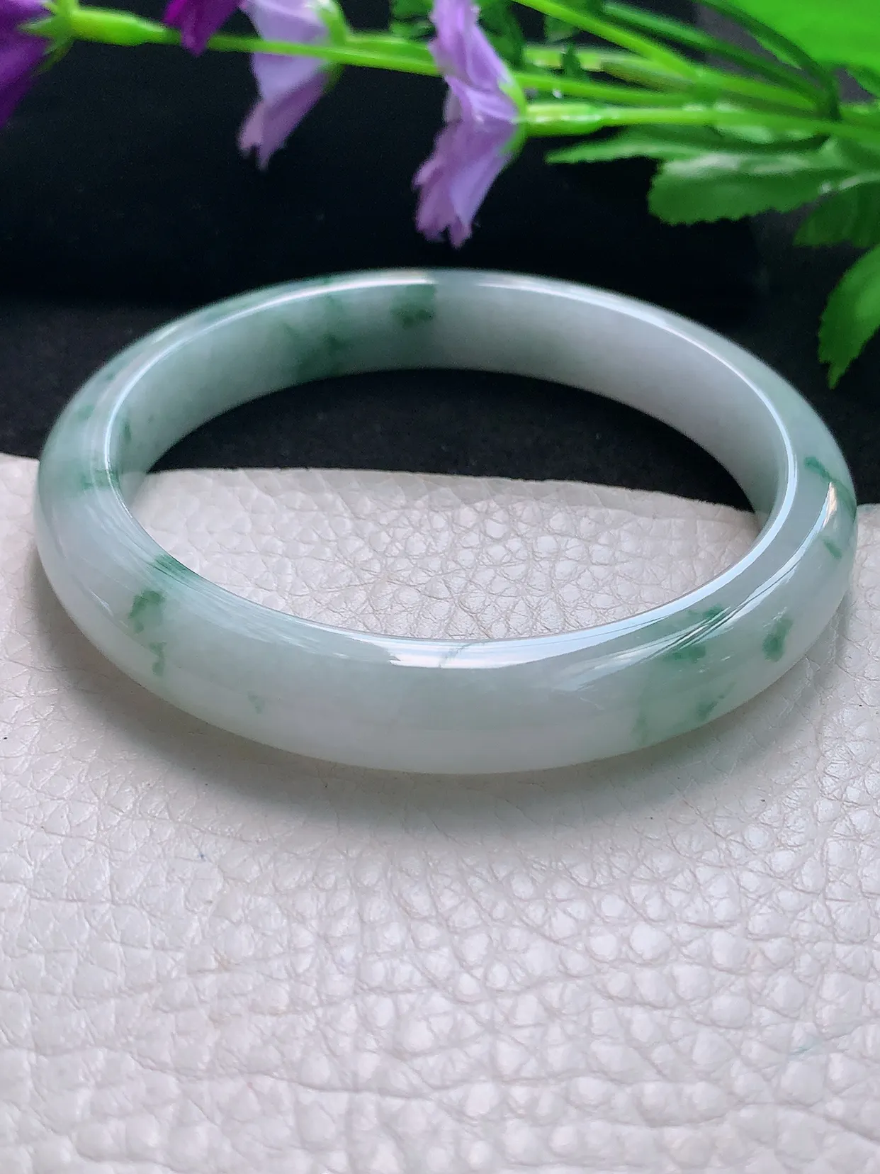 js自然光65*11.3*8.5平安镯大圈口天然缅甸翡翠手镯水润正圈宽边镯子