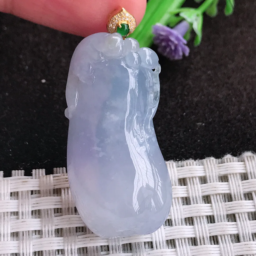 自然光38/18.8/11老坑18k金镶嵌冰润起胶紫罗兰福瓜吊坠翡翠玉坠挂件