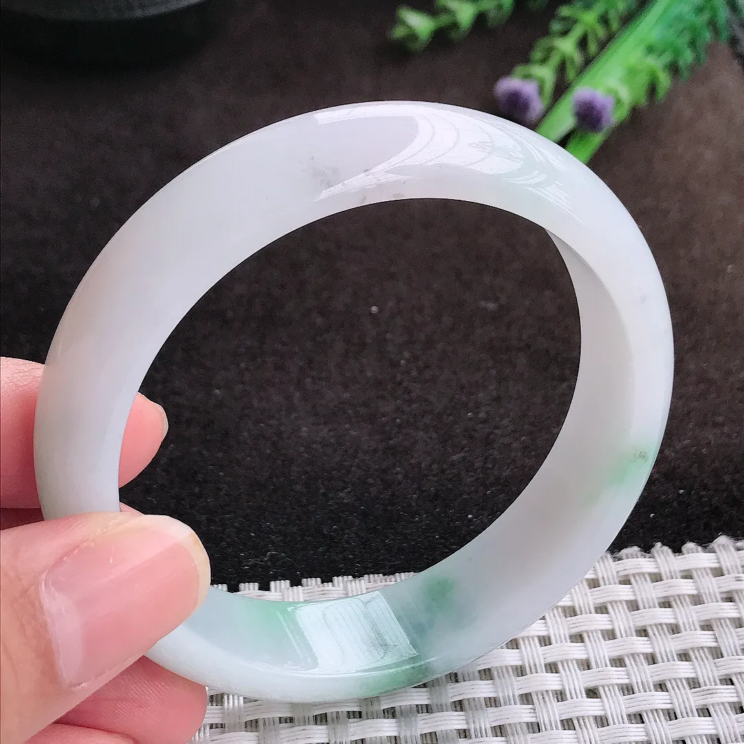 自然光58/15/7.6老坑冰润飘花轮胎手镯宽边翡翠玉镯美人镯