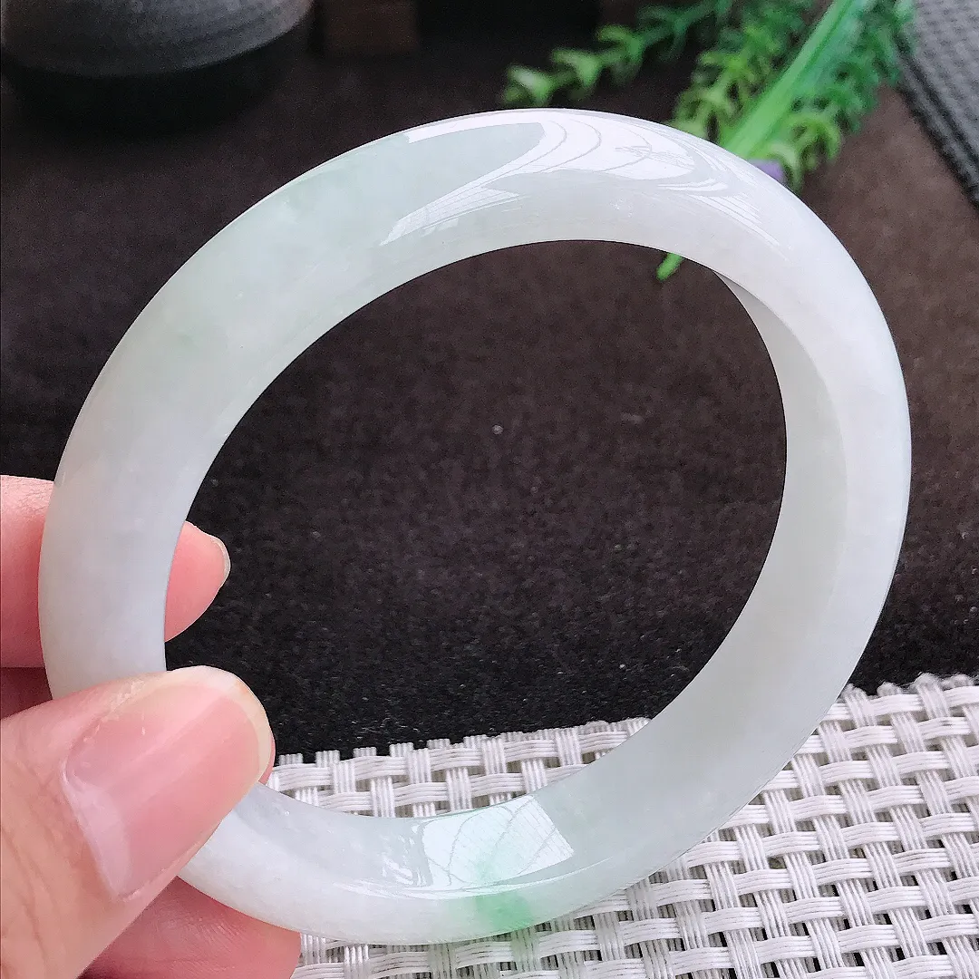 自然光63/12.8/9老坑冰胶水灵飘花大圈口手镯宽边翡翠玉镯美人镯