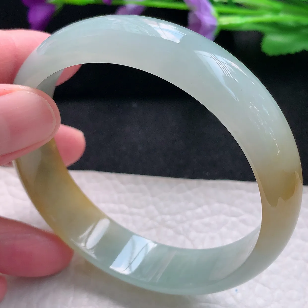 mq自然光60.5*15*7轮胎镯 天然缅甸翡翠a货手镯黄翡正圈冰透镯子