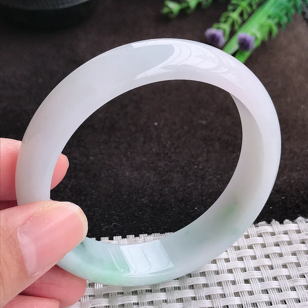 自然光58/15/7.6老坑冰润飘花轮胎手镯宽边翡翠玉镯美人镯