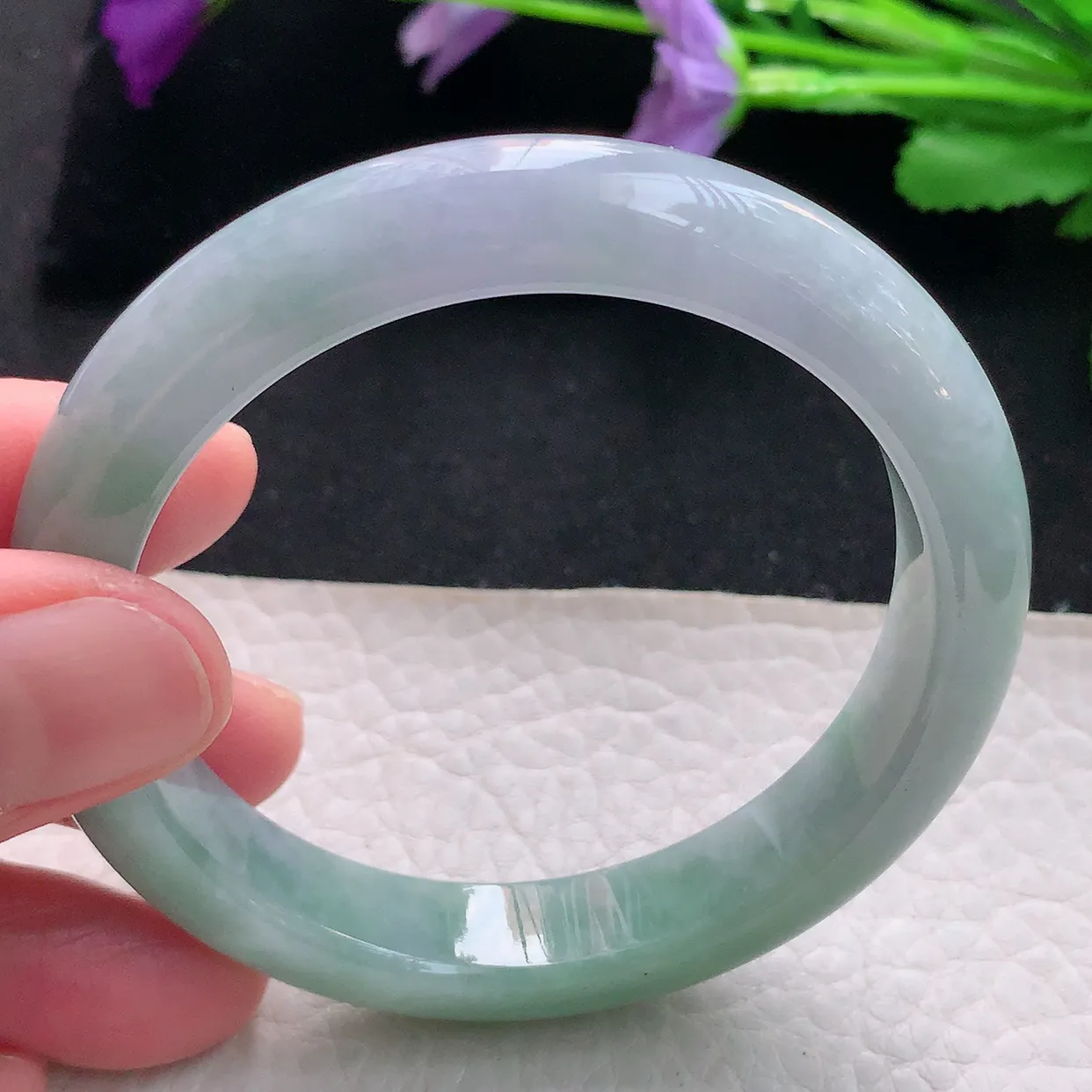 js自然光56*11.2*8平安镯 天然缅甸翡翠手镯淡紫正圈宽边镯子玉手环
