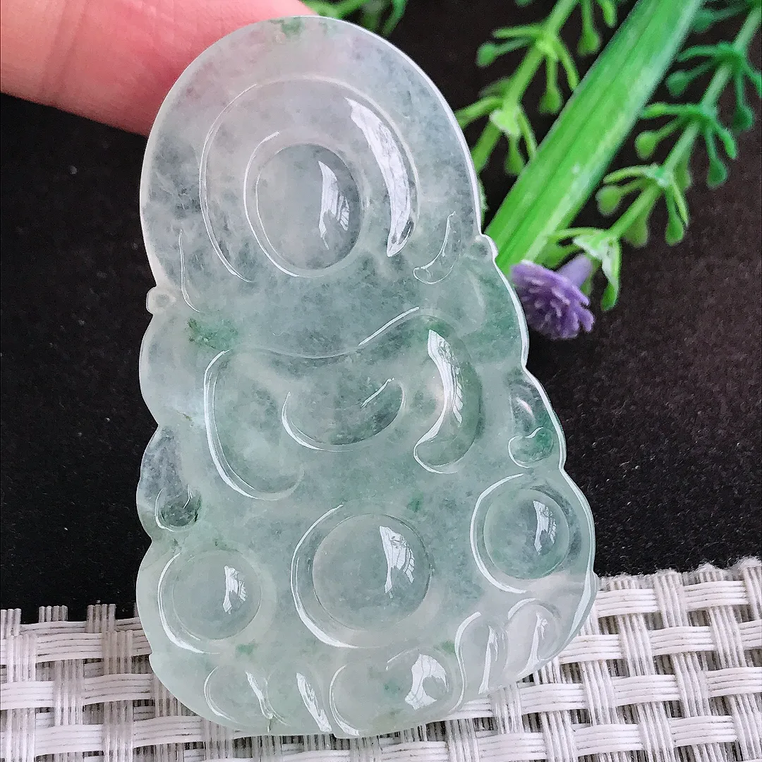 自然光60.6/39/6.6老坑冰种果冻胶飘花观音菩萨吊坠翡翠玉坠挂件百搭