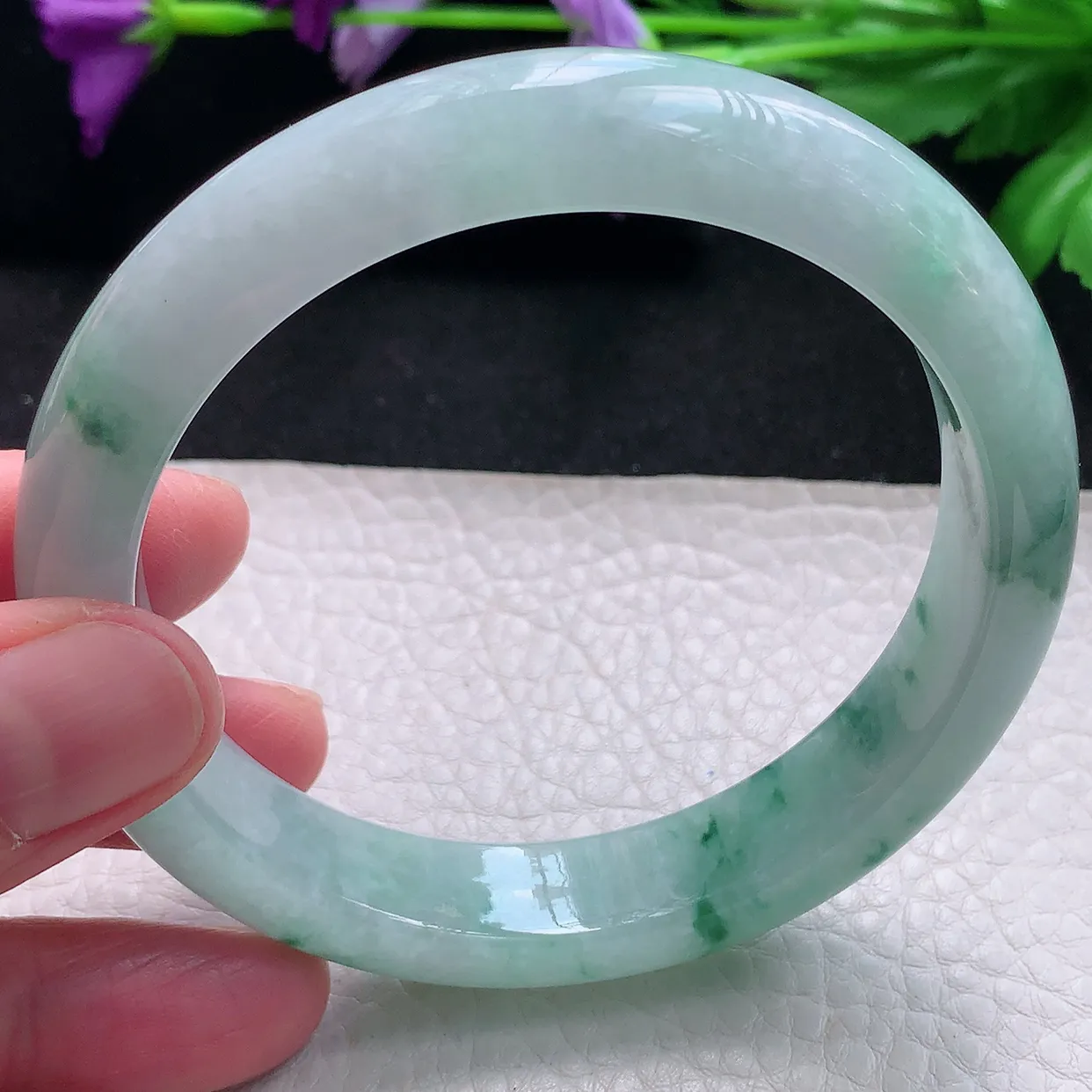pj自然光52*12.8*8.8平安镯 天然缅甸翡翠a货手镯正圈小圈口镯子