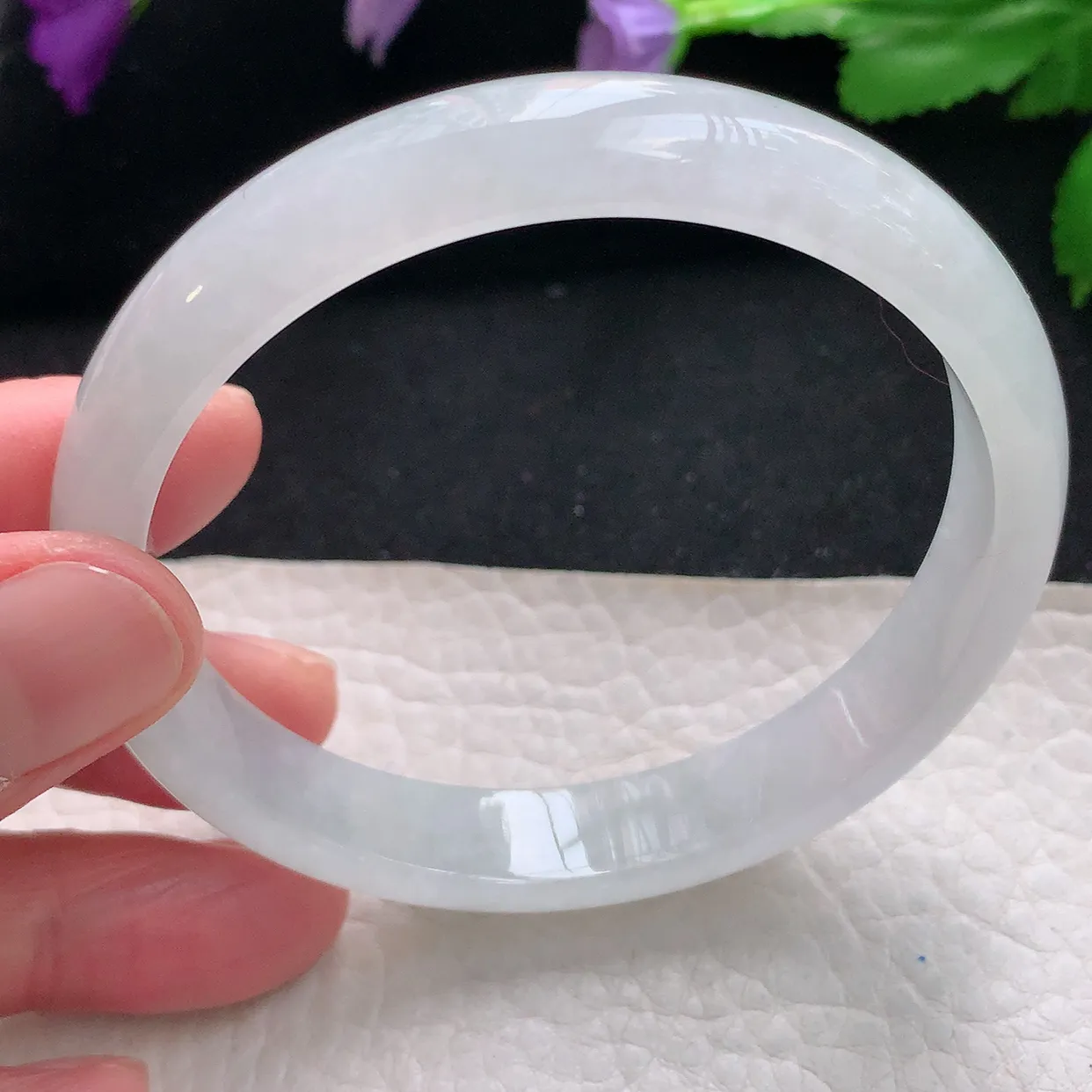 yh自然光60*11.2*6.5平安镯天然缅甸翡翠a货手镯白月光清透正圈宽边大圈口镯子